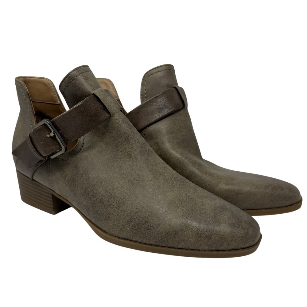 Wonderly Maeve Ankle Boots Womens 8.5 Taupe Buckle Strap Cutout Block Heel